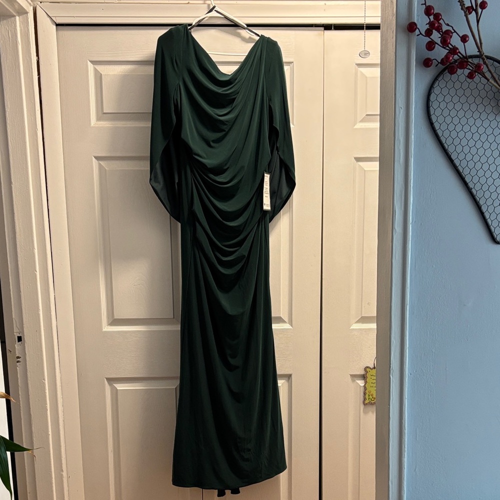 Betsy & Adam Forest Green Draped Gown